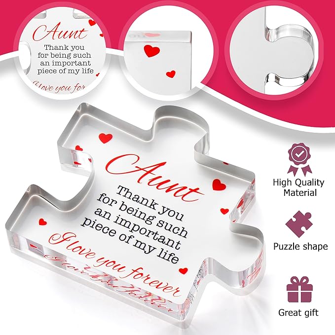 Aunt Gifts - Engraved Acrylic Block Puzzle Aunt Gift 3.35 x 2.76 inch - Cute Aunt Birthday Gifts, Auntie Cool Auntie Gifts, Aunt Gifts from Niece, Aunt Gifts from Nephew