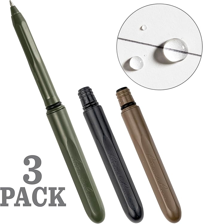 Rite in the Rain All-Weather EDC Pen, Flat Dark Earth, Black, OD Green Pokka 3-Pack, Black 0.8mm Ink, Fine Point (No. TAC92)