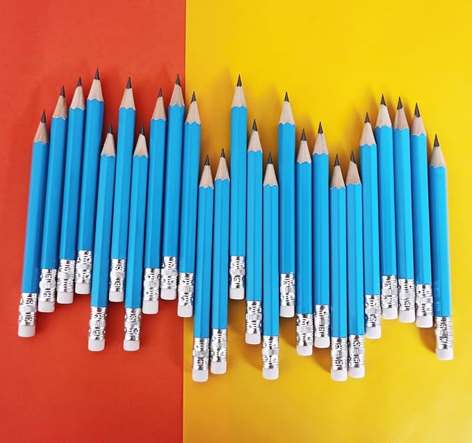 Adhere 25pcs Golf Pencils with Eraser Pre sharpened Hexagon half Wooden Pencils Graphite 2B for Golf Event Scoring,Classroom,Wedding,Company Meetings,Pew, Pocket (Light Blue)