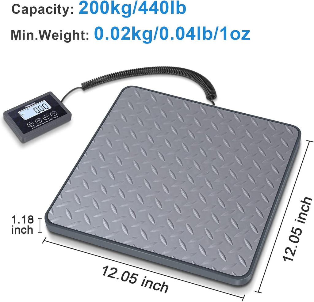 THINKSCALE Shipping Scale, 440 lbs/1 oz Highly Accurate Postal Scale with Hold/Tare/LCD Display, Lightweight Digital Postage Scale for Packages/Luggage/Post Office/Dog, Battery & AC Adapter Included