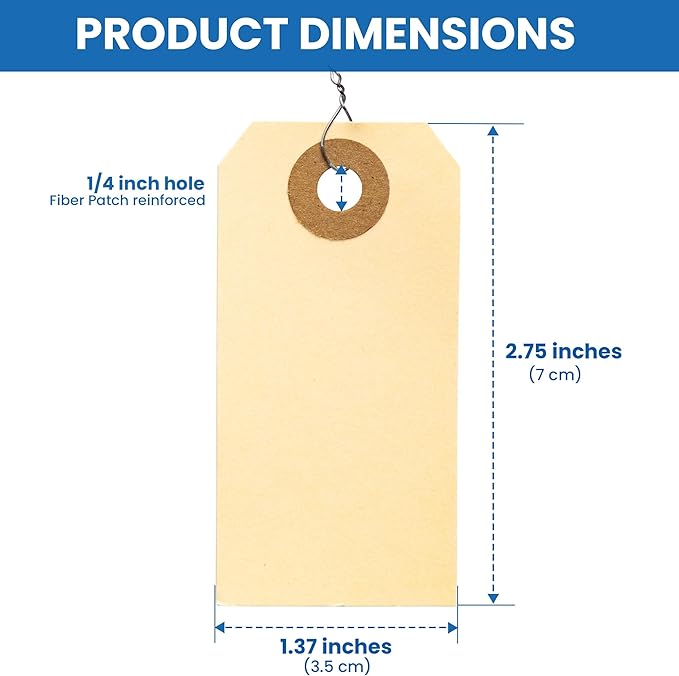 Perco Manila Shipping Tags #1 2 3/4 x 1 3/8 (7 x 3.5 cm) with Metal Wire - Pack of 100