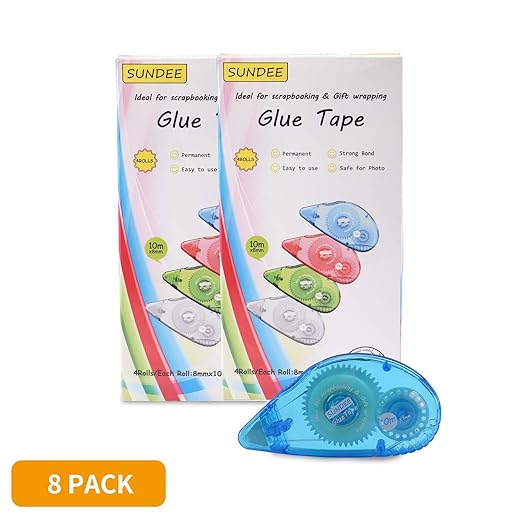 Glue Runner Permanent, Double Sided Adhesive Scrapbook Runner Tape Roller, 0.3-inch by 360-Inch, Permanent Adhesive Dots Roller Applicator, 8 Pack - Blue