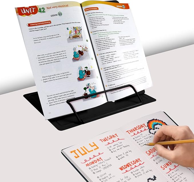 Metal Book Stand - Adjustable Book Holder for Reading (Full Black)