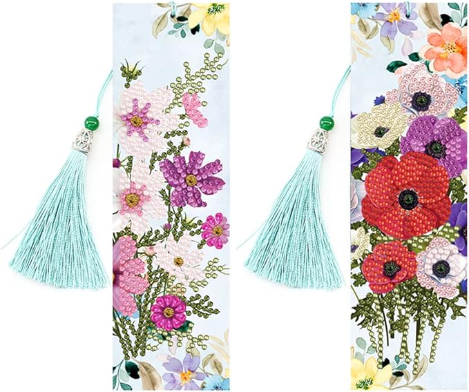 pigpigboss Morning Glory Bookmark Diamond Painting Kit 2 Pieces Diamond Painting Arts Flower Bookmark Diamond Painting Set for Adult Book Decor Bookmark Diamond Dot (21 X 6 CM)