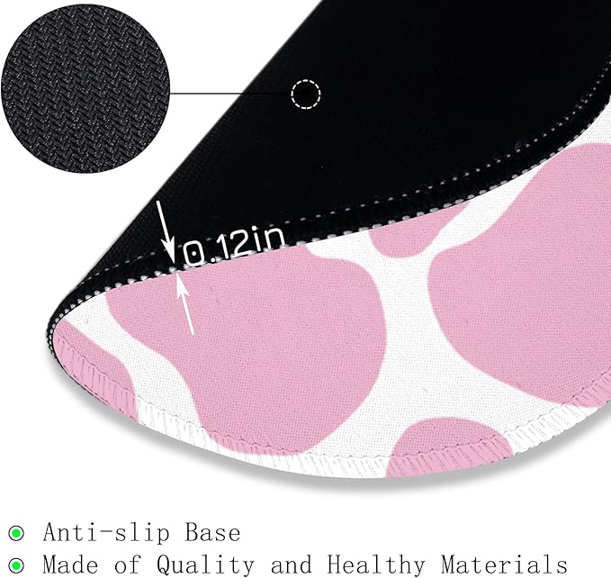Cute Cow Print Round Mouse Pad, Small Mousepad for Laptop Gaming Women, with Stitched Edge Non-Slip Rubber Base, Cute Home Office Decor Desk Accessories Office Supplies Gift for Women Teen Girls