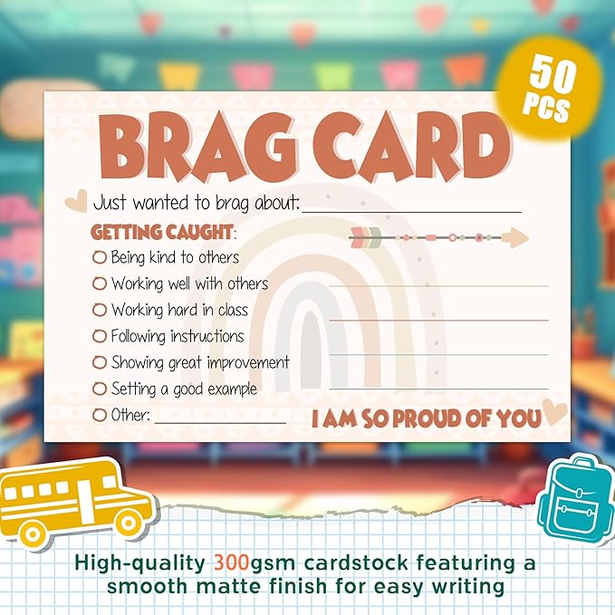LOVEDMORE Boho Classroom Brag Cards for Teachers, Preschool, Elementary Classroom Incentives Cards for Students