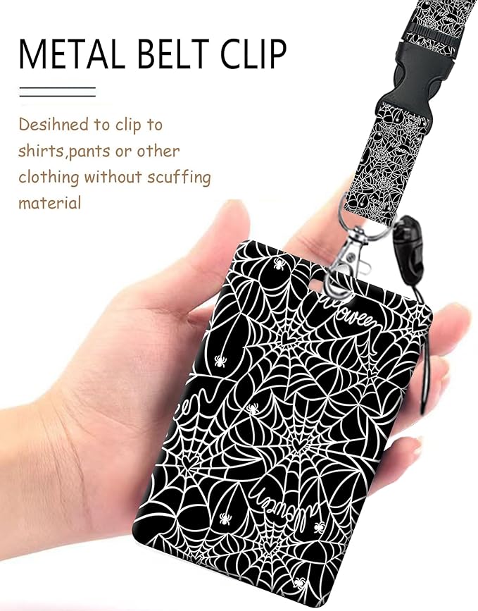 ID Badge Holder with Retractable Lanyard and Keychain, Badge Reel with Rotate Carabiner Clip,Spider Web Card Name Tag Lanyard ID Protector Bage Clips for Student, Women, Office