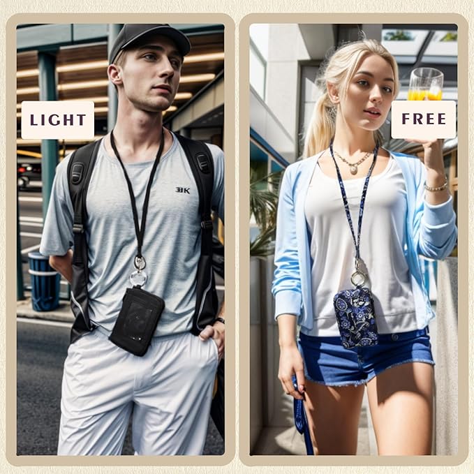 WONDERFUL FLOWER Card Holder, RFID Blocking, ID Holder with Lanyard for Women, Dual Pockets, Badge Holder, Lanyard Wallet, Fabric Keychain ID Pouch, Blue Paisley