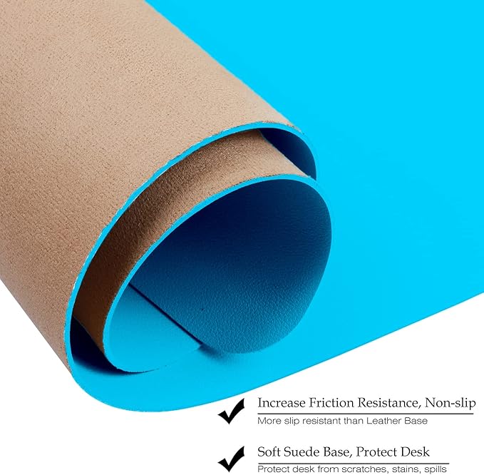 Boutilon Leather Desk Pad 30" x14",Non-Slip Mouse Pad,Office Desk Mat,Waterprooft PU Leather Desk Blotter,Desk Pad Protector,Desk Writing Pad for Home Office Decor(M-Aqua Blue)