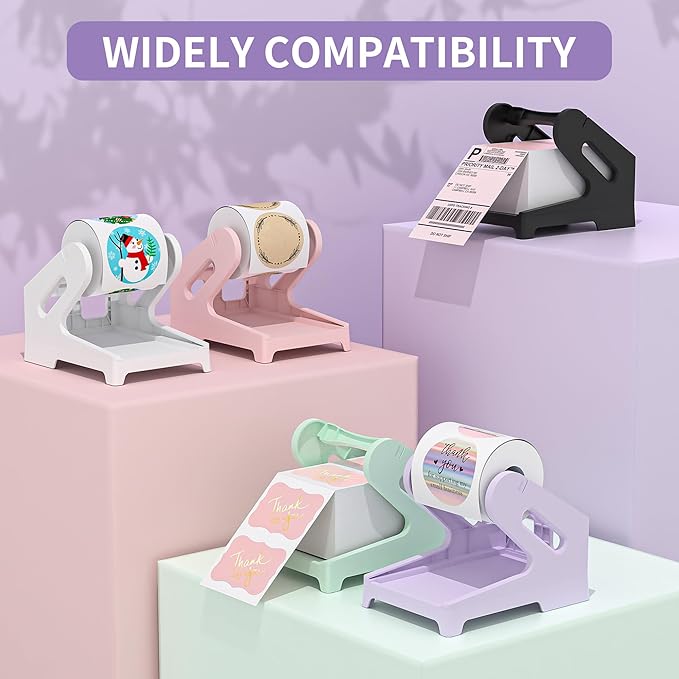 Label Holder Thermal Label Holder for Rolls and Fanfold Labels Shipping Label Stand Desktop Printer DIY Accessory Supplies for Home, Office (Fresh Purple)