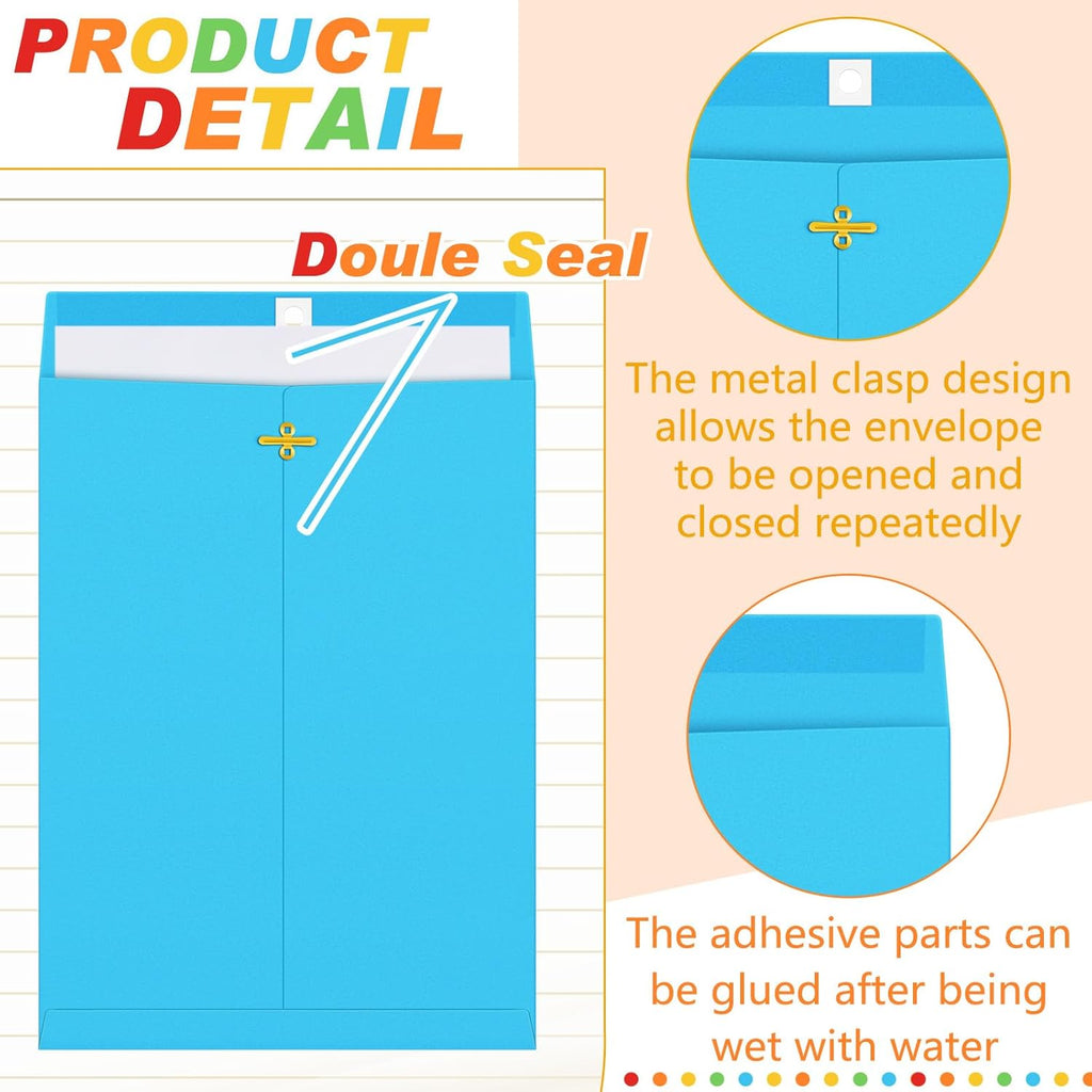 Geyee 100 Pcs Clasp Manilla Envelopes 9 x 12 Inch Gummed Colored Envelopes for Storing or Mailing for Home Office Business Supplies(Multicolor)