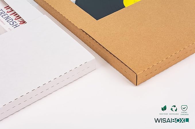 White Vinyl Record Mailers 12.8x12.8x1 Inch LP Mailing Corrugated Cardboard Boxes, Easy-Fold, Multi-Depth Album Shipping Boxes with Fragile Stickers, 50-Pack