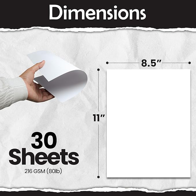 SANZIX 30 Sheets White Cardstock Paper 8.5 x 11-80lb 216 GSM Heavyweight Thick White Card Stock for Invitations, Menus, Scrapbooking, DIY Cards & Decorations | Cover Cardstock for Printers & Crafts