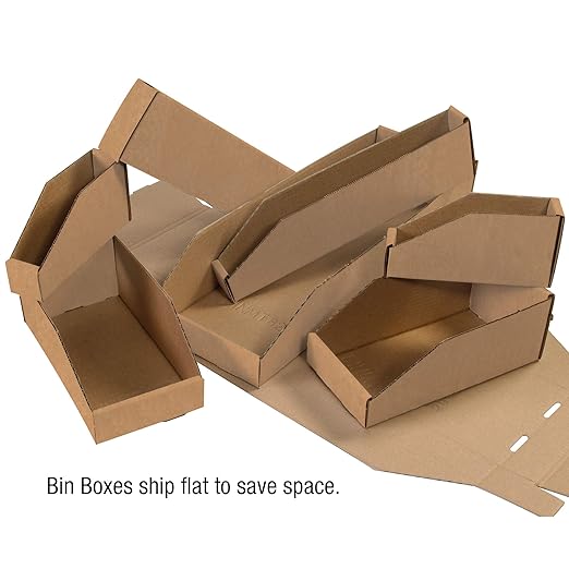 Partners Brand PBINBWZ618K Open Top Bin Boxes, 6" x 18" x 4 1/2", Kraft (Pack of 50)