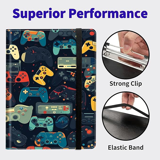 Gaming Controllersca PU Leather Padfolio Clipboard Notepad with Pen Loop and Elastic Strap Interview/Resume Document Organizer for Business School Office