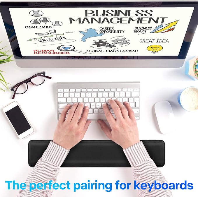 Yolanda Keyboard Wrist Rest/Pad - Cooling Gel - Stitched Edges - Keyboard Accessory,Ergonomic,Black