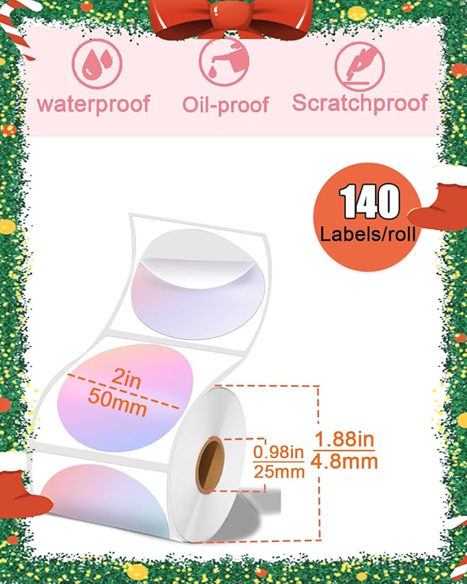 2 x 2 Round Thermal Labels, 2 inch Round Thermal Sticker Labels for Business and Home, for Label Printer, for M110/M220/M221 Label Maker，140 Labels for Printer, Fantasy Purple