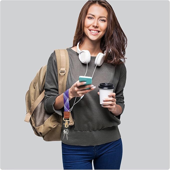 Fishent Stretchy Wristlet Keychain,Braided Cute Wrist Lanyards for Keys, Key Chain Holder for Women Men, Wrist Strap Keychain for Car Keys Phone Camera Wallet ID Badges Card (Gradient Purple)