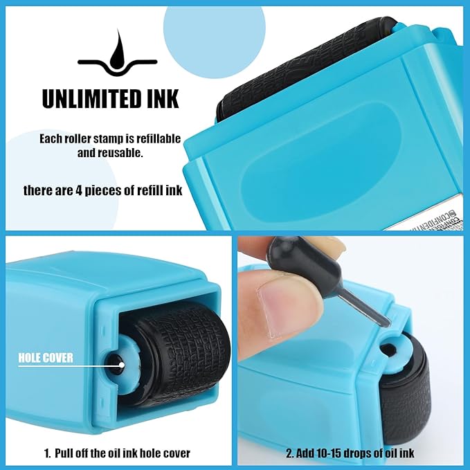 Nezyo 2 Pack Identity Protection Roller Stamp Identity Theft Stamp Confidential Roller Stamp Privacy Stamp Information Blocker Stamp and 4 Pack Refill Ink for ID Account Data Address Security(Blue)