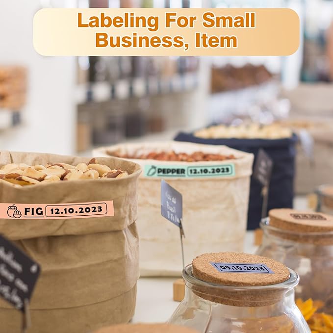 Phomemo D30 Continuous Color Label Paper 0.59"*23.62" (15mm X 6m), Black on Mint Green, Light Orange, Lavender Purple, Compatible for D30 D35 Q30 Label Maker, Thermal Printing Inkless & Clean