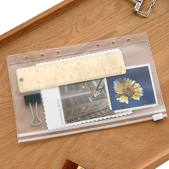 EvZ Zip Closure Envelope for 7 Inches Journal Organizer Diary A6 Notepad Notebook 6 Holes Ring Binder, Flexible Transparent, Set of 3Pcs