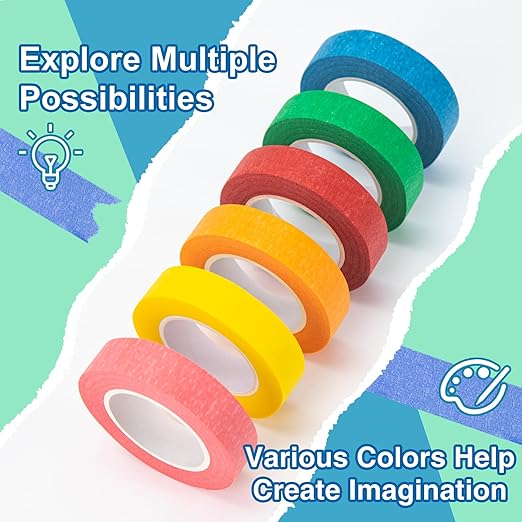 OWLKELA Colored Masking Tape 0.6" x 16 Yard Per Roll, 6 Rolls Rainbow Colors Painting Tapes, Painters Tape, Craft Tape, Labeling Tape, Paper Tape for Crafts & DIY Projects
