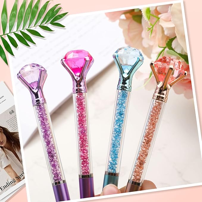 Sherr 100 Pack Big Crystal Diamond Pens Cute Ballpoint Pens Retractable Ballpoint Rhinestones Crystal Bling Gem Plated Black Gel Ink Office Supplies Gifts for Women(Cute,Glitter)