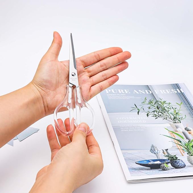 Acrylic Scissors Silver Scissors 6.5" Clear Scissors Metal Blades Office Cutting Shears for Craft Supplies Desk Accessories