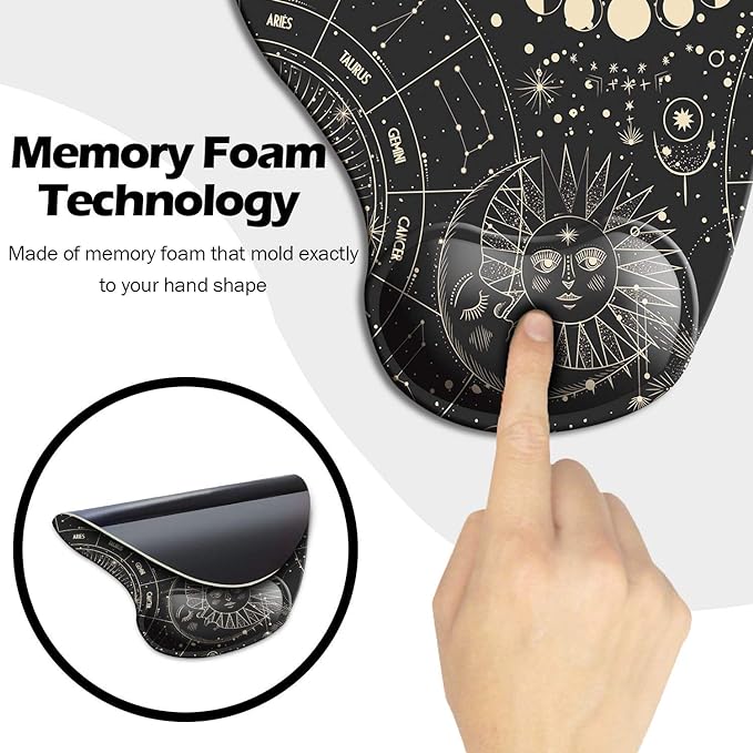 DOOKE Ergonomic Mouse Pad with Wrist Support, Cute Mouse Pads with Non-Slip Rubber Base for Home Office Working Studying Easy Typing & Pain Relief Moon Sun