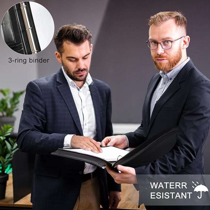 Free Engraved Name, Custom Ring Binder Portfolio, Professional Padfolio Vegans Leather, Document Organizer Folder, Zippered Organizer for 8.5 * 11 inch A4 Letter Legal Pad, Gift for Women/Men, Black