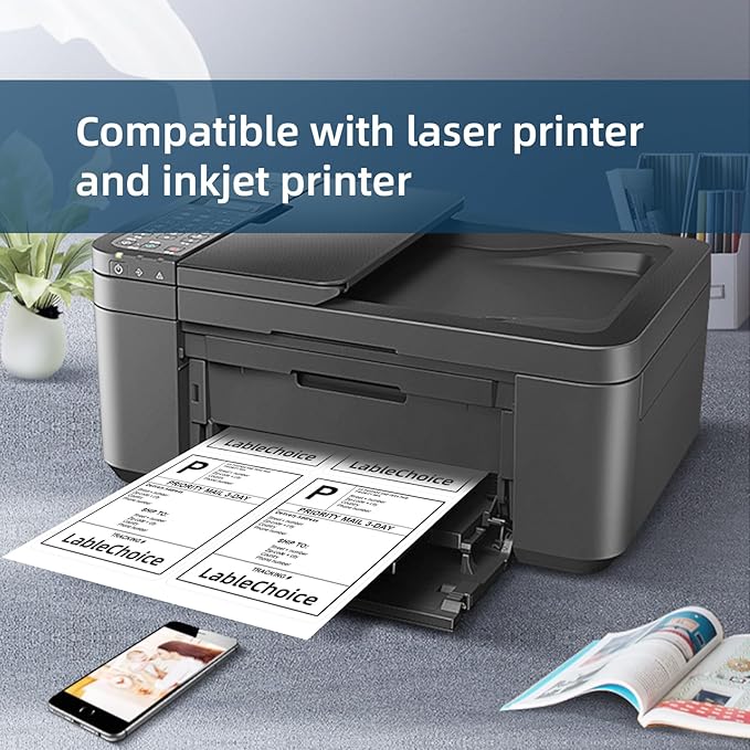 100 Sheets 400 Labels 4"x5" 4 Up Shipping Address Labels for Laser & Inkjet Printers, Permanent Adhesive 4 to a Page, 4 Stickers per Sheet