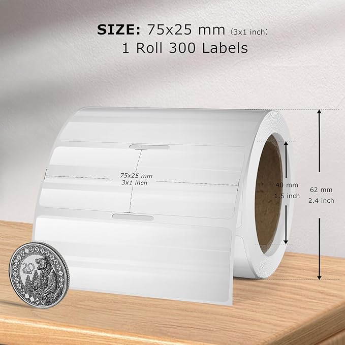 Transparent Thermal Labels 1 x 3 Inch Self-Adhesive Printer Clear Stickers Vinyl Waterproof Roll Decals Rectangle Postage Tags for Address Barcodes DIY Logo Business 300 PCS