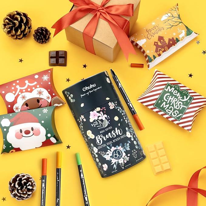 Ohuhu Markers for Adult Coloring Books No bleeding 60 Colors Coloring Markers Water-based Dual Tips Fineliner & Brush Drawing Pens Art Markers for Kids Adults Sketch Journal - Maui - Black