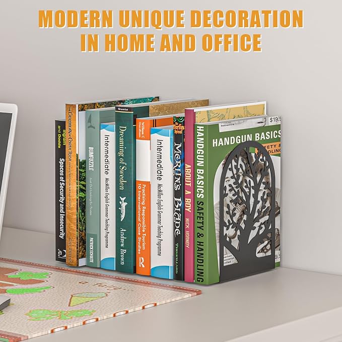 VFINE Tree Style Bookends 3 Pairs, Bookends for Shelves, Tree Metal Book Ends, Book Holder for Shelves, Decorative Unique Black Book Ends to Hold Books, Book Stopper Office Supplies