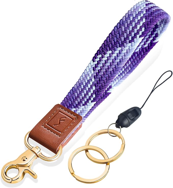 Fishent Stretchy Wristlet Keychain,Braided Cute Wrist Lanyards for Keys, Key Chain Holder for Women Men, Wrist Strap Keychain for Car Keys Phone Camera Wallet ID Badges Card (Gradient Purple)