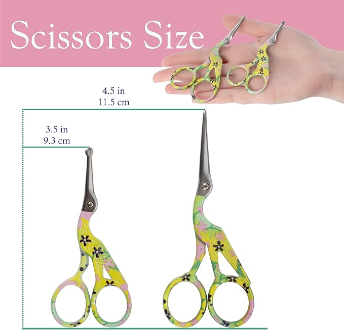 Stork Bird Rounded Safety Tip Embroidery Craft Stainless Steel Crane Scissors - Yellow - 6 Pairs