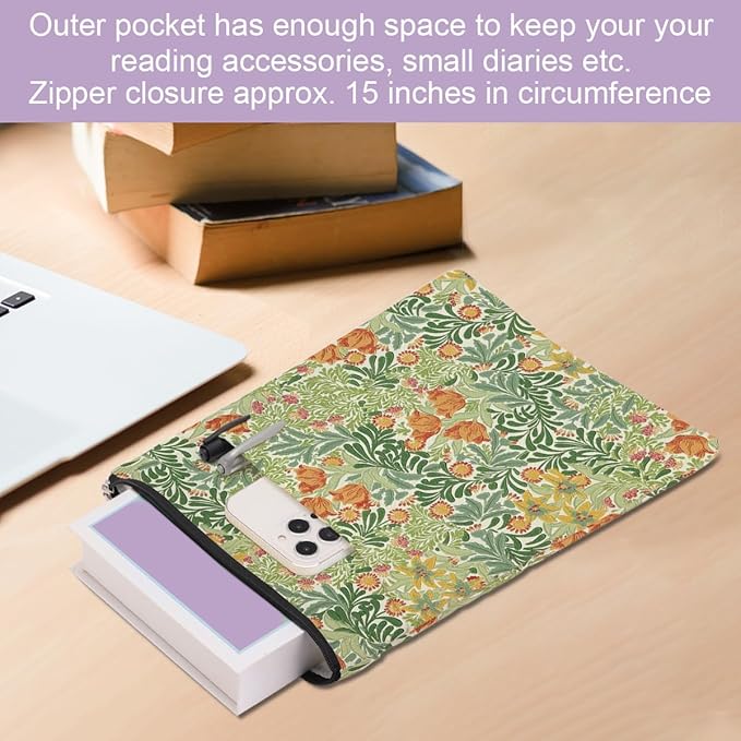 Retro Floral Book Sleeve Book Cover Classic Flower Book Protector with Zipper Christmas Birthday Book Club Gifts Book Accessories for Women Bestie Niece Librarian Girls Bookish Book Lovers Gifts