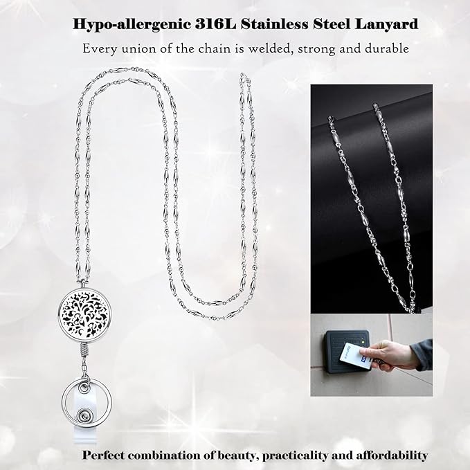 Retractable Lanyard - Lanyards for ID Badges Keys Women Cute Teacher with ID Holder Badge Reels Necklace Keychain Silver Chain Nurse School Work Jewelry