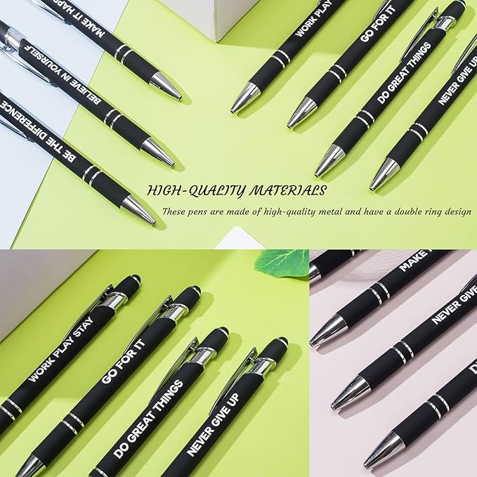 12 Pieces Motivational Inspirational Quotes Snarky Screen Touch Stylus Ballpoint Pens, Office Encouraging Scriptures, Black Ink