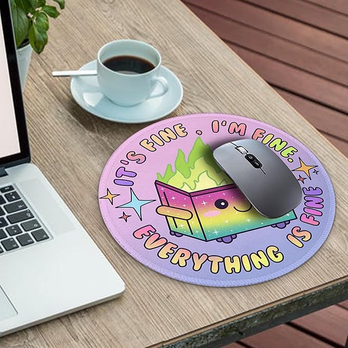 Gctriki Gradient Dumpster on Fire Mouse Pad, Cute Round Mouse Pads for Desk, Funny Purple Mousepad for Laptop Gaming, Stitched Edge Non-Slip Rubber Base, Cute Office Desk Accessories Decor for Women