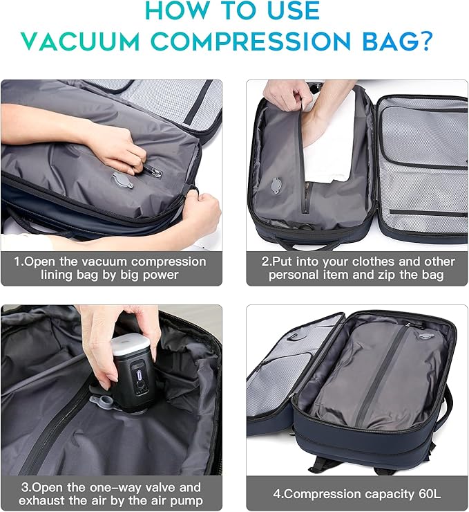 BANGE Air Vacuum Backpack with Pump,Air Packing Vacuum System Compression Back Pack, Expandable Anti Theft Backpack for Business Traveling