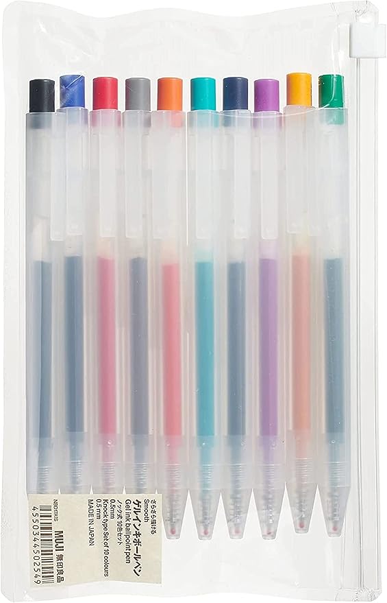 Muji Clear Ballpoint Gel Pen 0.5mm [10 colors SET] retractable