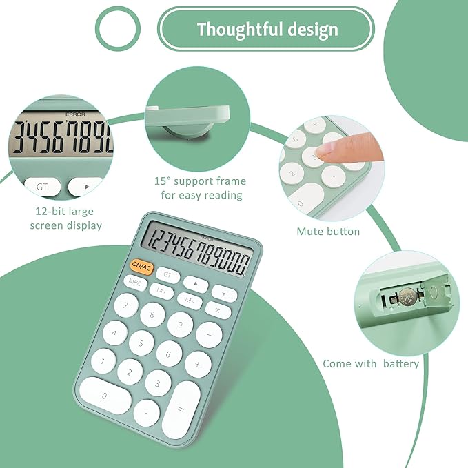 VEWINGL Standard Calculator 12 Digit,Desktop Large Display and Buttons,Calculator with Large LCD Display for Office,School, Home & Business Use,Automatic Sleep,with Battery