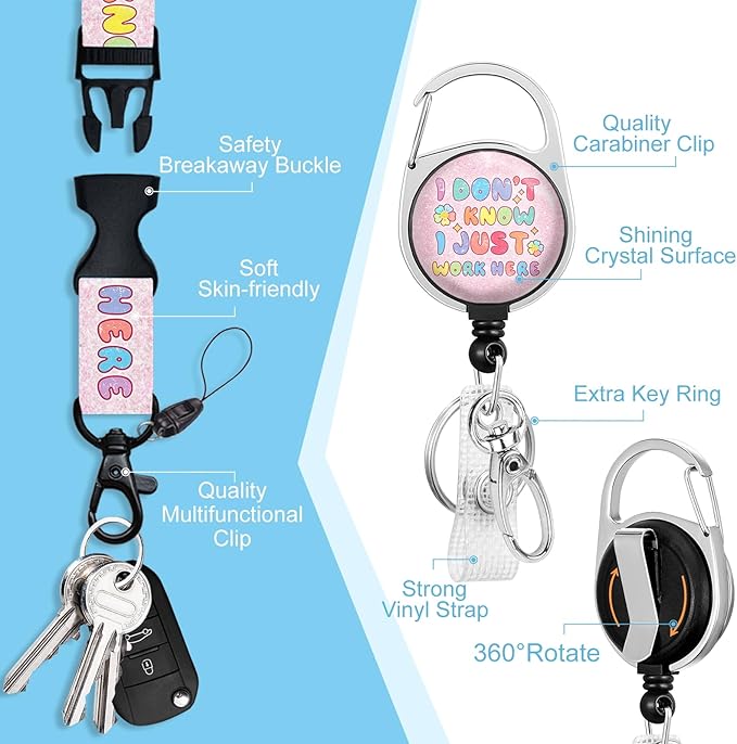 Lanyards for Id Badges, Cute Badge Holder with Retractable Reel Clip, Funny Work Name Tag Breakaway Keychain Lanyard Vertical ID Card Protector Case for Women Nurse Doctor Teacher Student