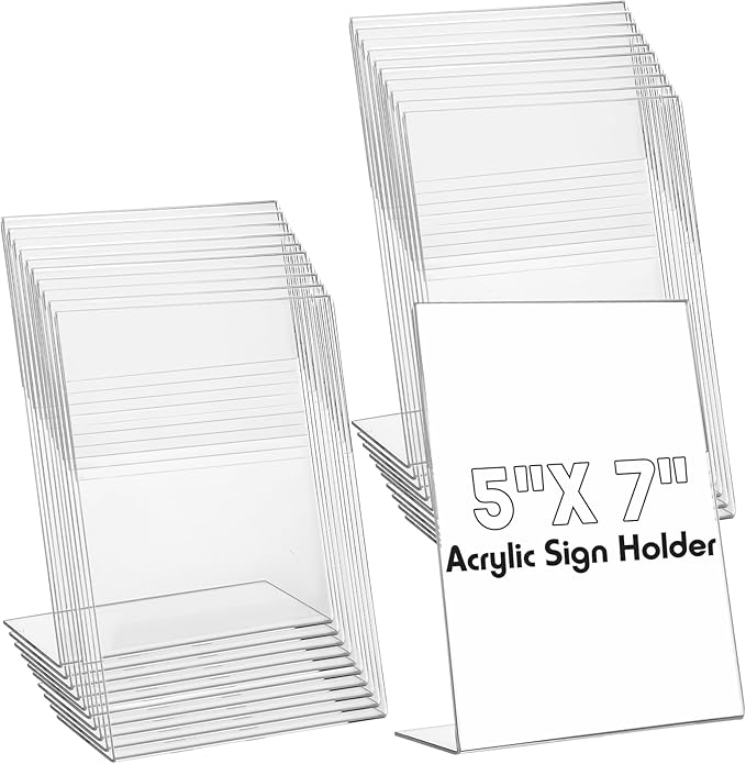 Vicenpal 5 x 7 Inch Acrylic Sign Holder Acrylic Picture Frames Plastic Picture Flyer Holder l Shaped Photo Frames Self Standing Desktop Table Signs for Office, Store, Restaurant, Horizontal(20 Pcs)