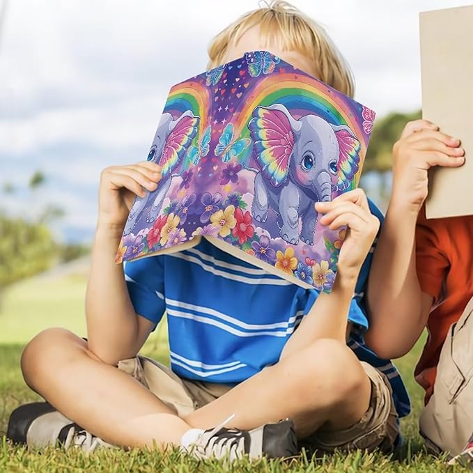 Gomyblomy Cute Book Covers for Paperbacks Elephant Rainbow Print Book Sleeve Stretchable Book Sox School Supplies Reusable Book Protector for Hardcover Textbooks Novel up to 9'' x 11''