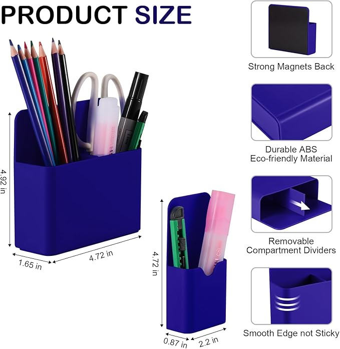Magnetic Pen Holder,2 Pack Magnetic Dry Erase Marker Holder with Generous Compartments,Strong Magnet Storage Marker Pen Pencil Organizer for Refrigerator,Whiteboard,Locker Accessories