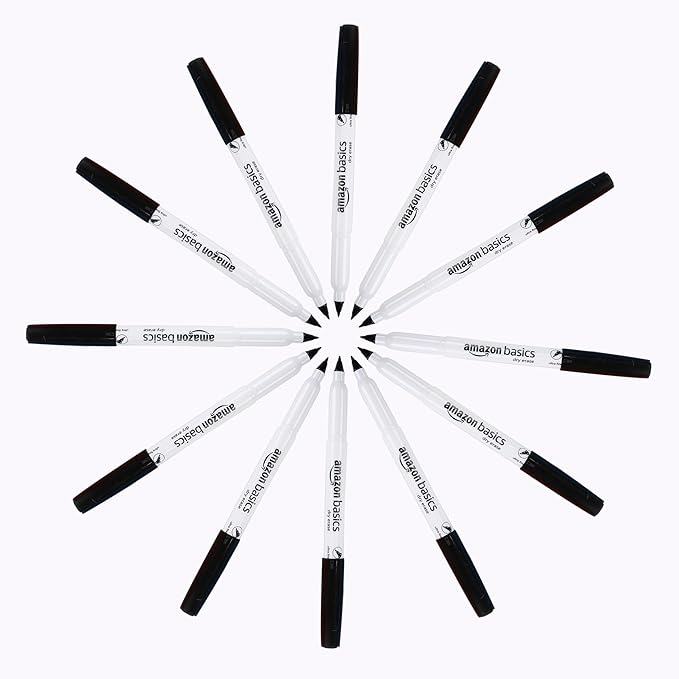 Amazon Basics Dry Erase Markers, Low Odor Ultra Fine Tip, 12-Pack, Black