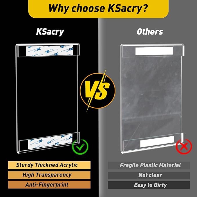 12 Pcs Acrylic Sign Holder 11 x 8.5, Horizontal Wall Mount Sign Holders with 3M Adhesive, Clear Plastic Frames Paper Display Sign Holders for Office, Home, Store, Restaurant - No Drilling