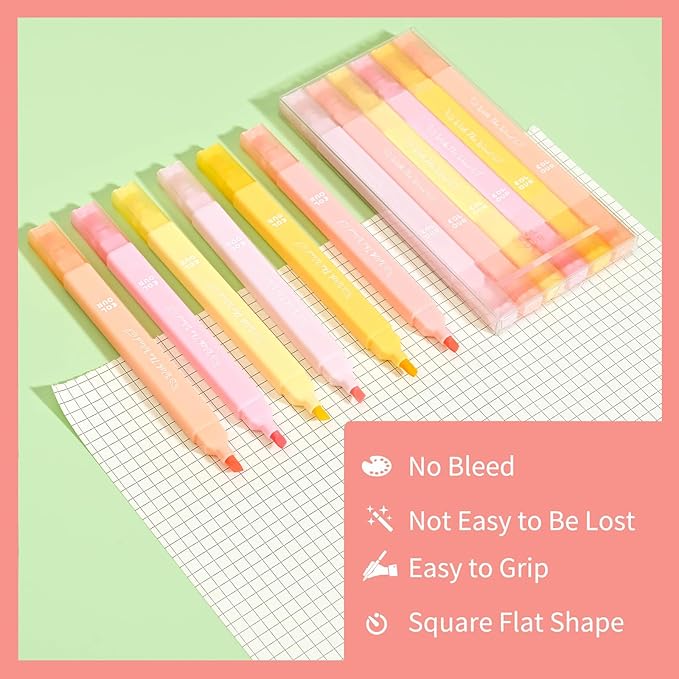Aesthetic Cute Pastel Highlighters Set, 6 count, Mild Assorted Colors Candy Highlighters, Chisel Tip，No Bleed Bible Marker Pen, Study Journaling School Supplies Planner